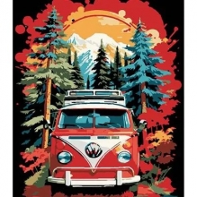 яя Картина за номерами Фольксваген бус в лісовій гущавині на чорному фоні 30х40 см (FH-7)