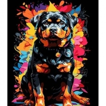 яя Картина за номерами Ротвейлер на фоні кольорових квітів на чорному фоні 30х40 см (FH-10)