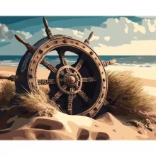 яя Картина за номерами Морський штурвал на пляжі на кольоровому фоні 40х50 см (MZ070)