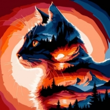 яя Картина за номерами Кіт на заході сонця на чорному фоні 30х30 см (SH3030-25)