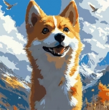 яя Картина за номерами Коргі на вітрі 30х30 см ES-0905